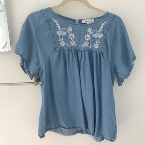 Pink Desert Taylor Embroidered Blouse in Denim